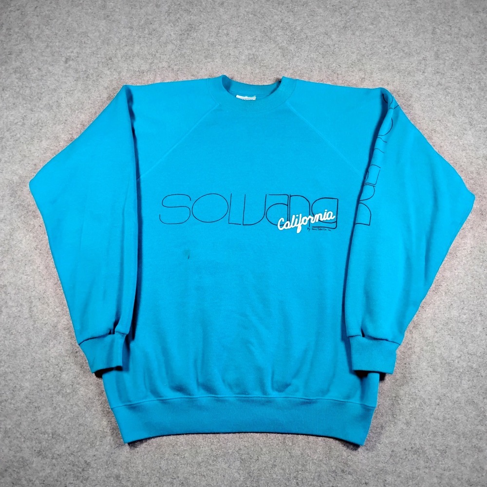 Vintage Hanes Solvang California Sweatshirt Mens Large Teal Blue 80s 90s USA